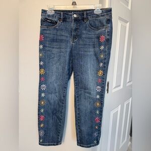 French Dressing Jeans Embroidered Floral Crops